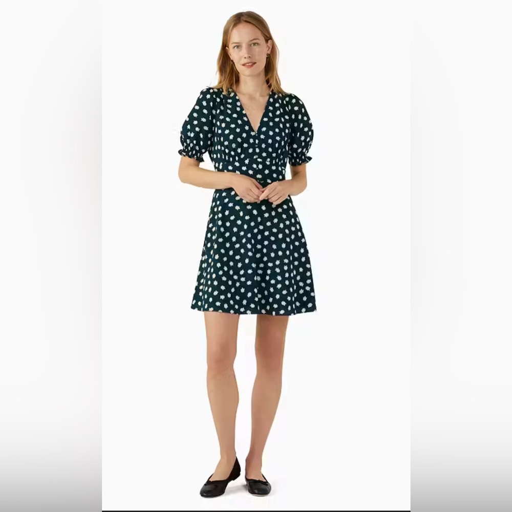 Kate Spade Dark Green Midi Dress with White Floral Design